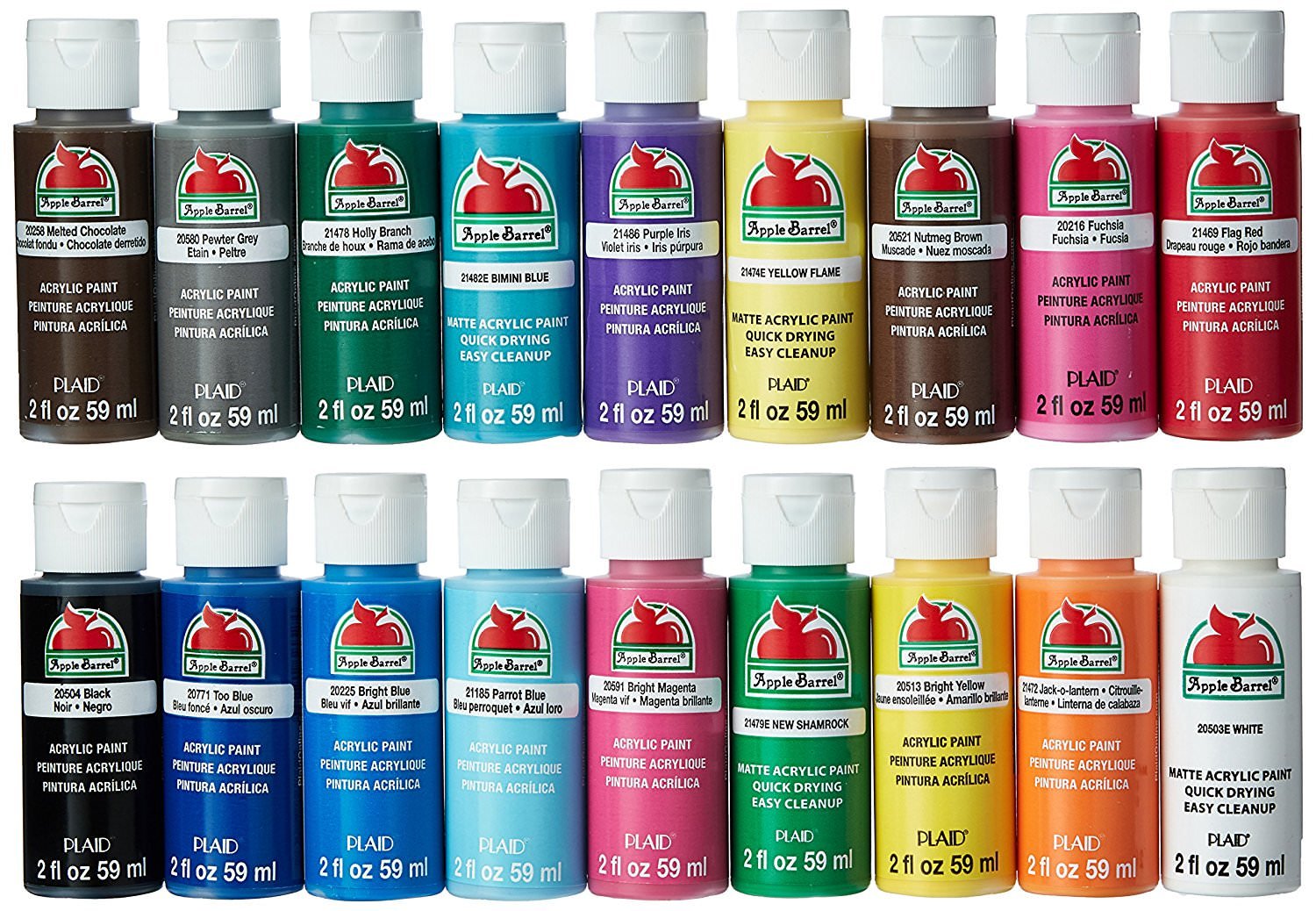 Acrylic Paint Set, 18 Piece (2-Ounce), PROMOABI Assorted Colors I Apple Barrel