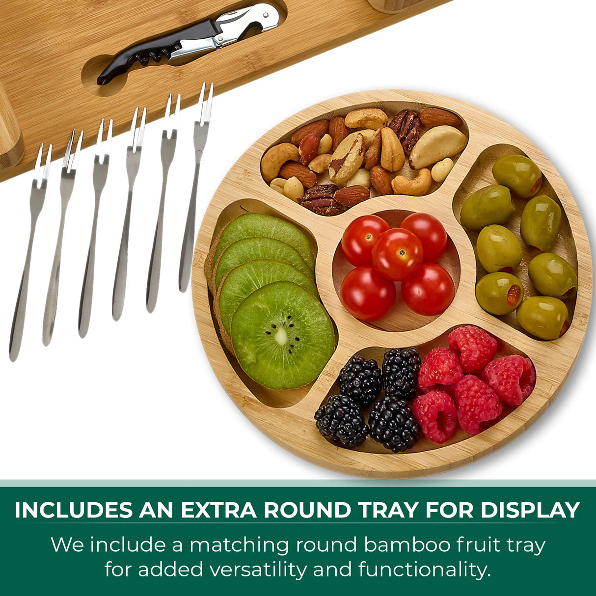 Bamboo Cheese Board Set - Charcuterie Boards Serving Platter - Magnetic Removable Side Boards - Gift for Housewarming, Anniversary, and Birthdays - House Ur Home