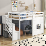 Harper & Bright Designs Twin Low Loft Bed with Storage Staircase and Window - White Wooden Frame for Kids Harper & Bright Designs