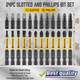 Amartisan 24-piece Screwdriver Bit Set | Magnetic Slotted Phillips driver bit set | S2 Steel, long 1" and 2.3" Head Drill Bits Set Amartisan