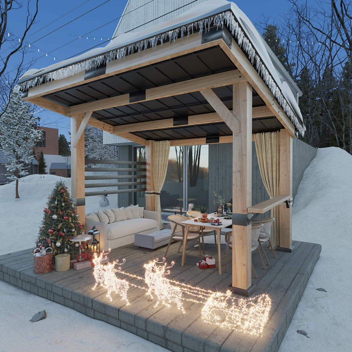 Joyside Cedar Wood Gazebo 10 ft. x 12 ft. - Patio Wood Gazebo with Cedar Frame and Metal Steel Roof Panels, Hardtop Gazebo for Patio Lawn Deck and Joyside