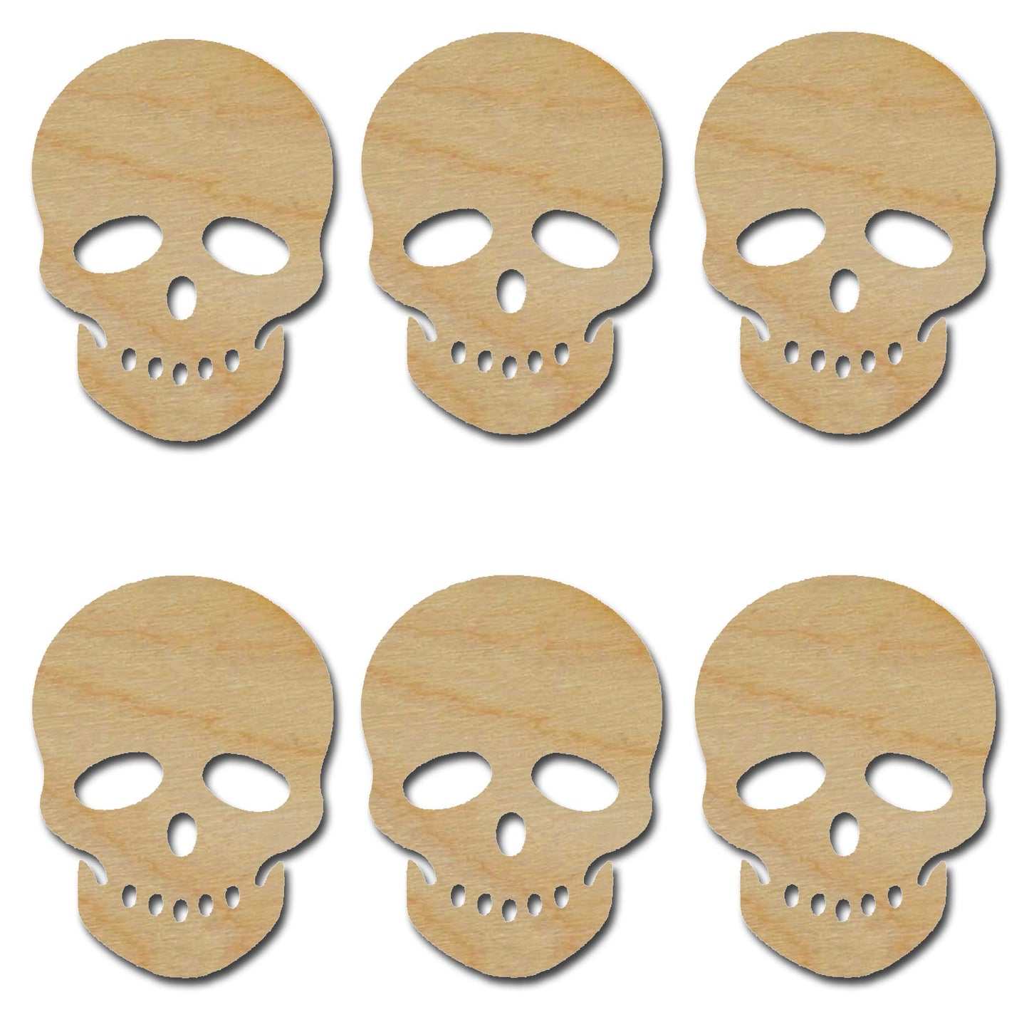 Artistic Craft Supply Skull Shape Unfinished Wood Cut Outs 3" Inch 6 Pieces SKU-03 C