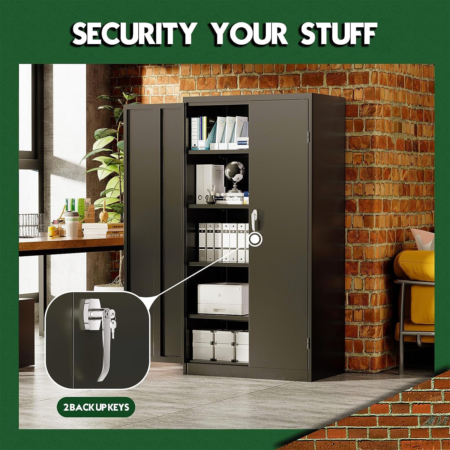 Greenvelly Metal Garage Storage Cabinet, 72” Lockable Storage Cabinet with Adjustable Shelves, Steel Tool Cabinets, Black Metal File Cabinet for Home Greenvelly