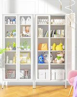 Greenvelly Modern White Metal Curio Display Cabinet with Glass Doors and Adjustable Shelves Greenvelly