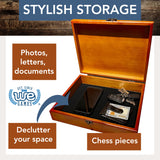 WE Games Custom Engravable Wooden Keepsake Storage Box, Decorative Memory Box, Storage with Brass Fixtures, Storage for Photos, Stationary, Jewelry, WE Games