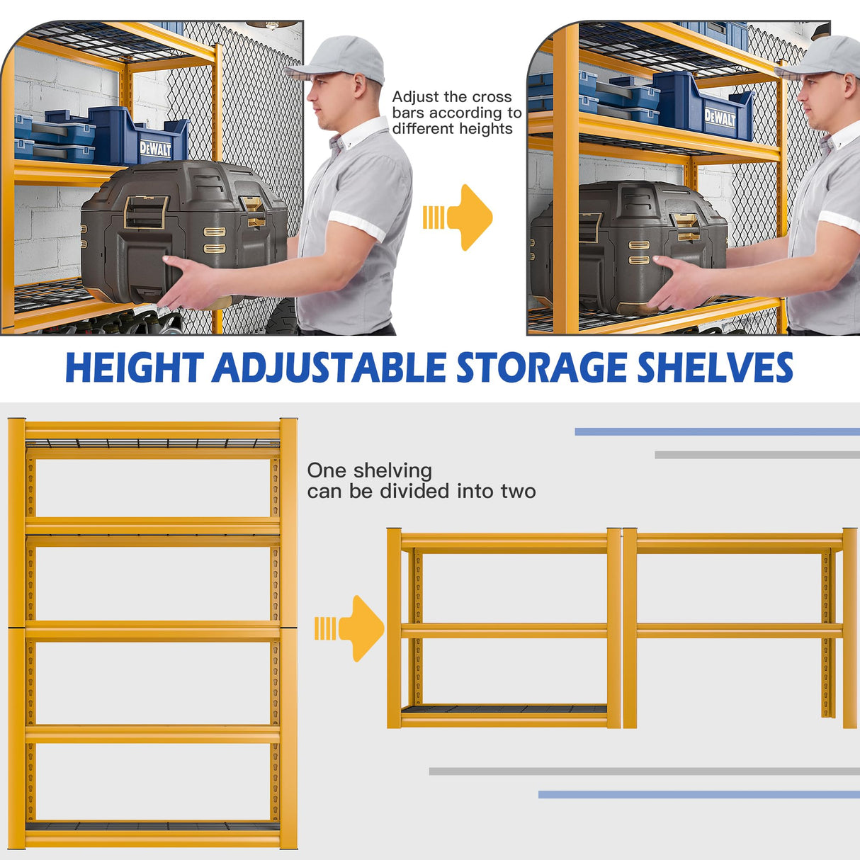 REIBII 72" H Garage Shelving Heavy Duty 2000LBS,Adjustable Garage Storage Shelves Metal Shelving Unit for Garage 5-Tier Heavy Duty Shelving REIBII