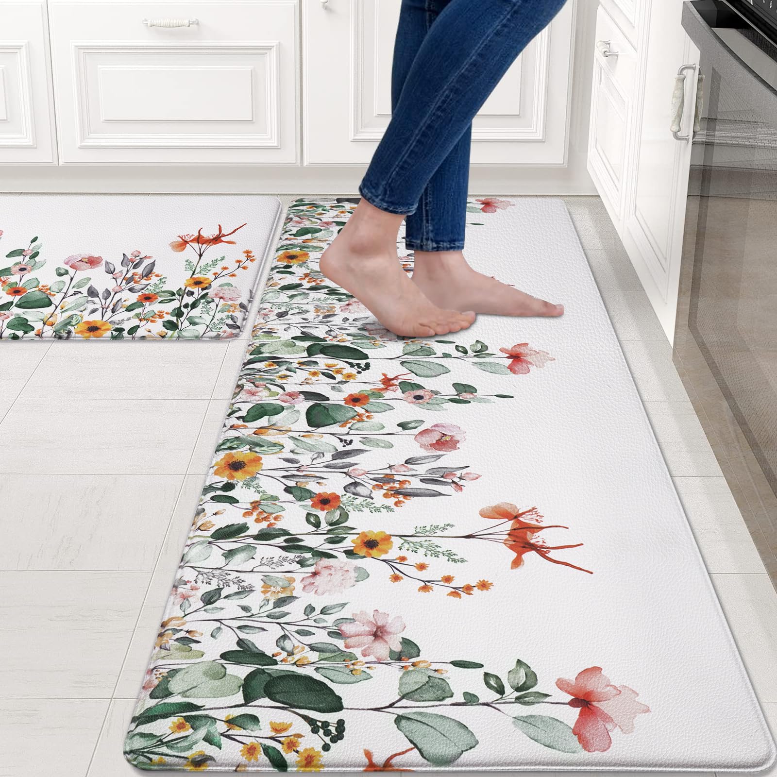 ASPMIZ Spring Floral Kitchen Mats for Floor, Cushioned Anti-Fatigue Kitchen Rugs Non Slip, Wild Flowers Kitchen Rugs Sets of 2, Kitchen Floor Comfort - WoodArtSupply