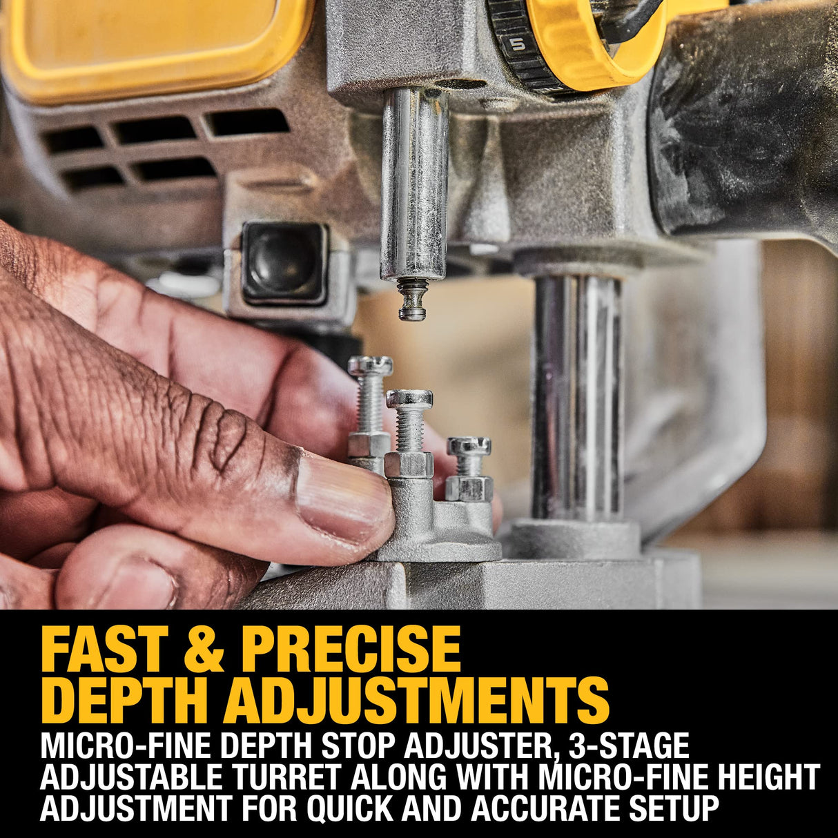 DEWALT Plunge Router 15 AMP, Includes Spindle Lock Button, 1/4” and 1/2” Collets, Built-In LED Light, Corded (DWE625) ,Yellow DEWALT