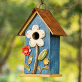 glitzhome GH90097 Distressed Decorative Solid Wood Birdhouse, 10.25 Inch Tall, Blue glitzhome