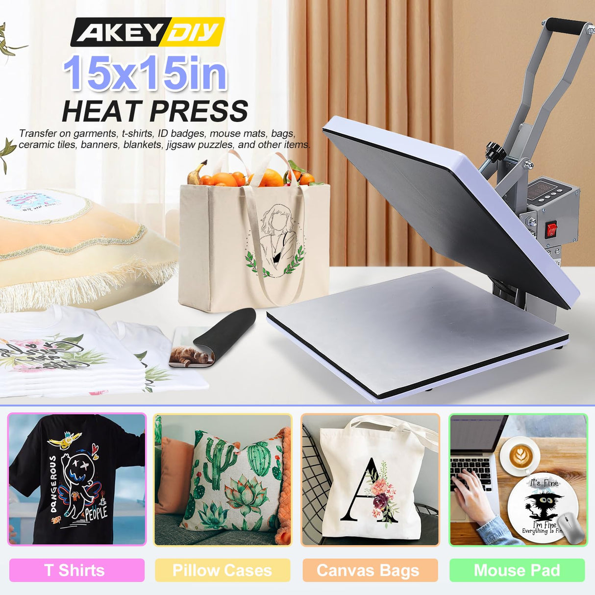 AKEYDIY 15''x15'' Heat Press Machine for T Shirts, Slide Out Digital Clamshell Heat Press Sublimation Printer, Industrial Heat Transfer Machine for AKEYDIY