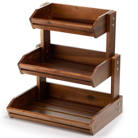 HOLANA Acacia Wood Fruit Basket - 3-Tier Fruit Bowl for Kitchen Counter, Extra Large 16x12.5x18 in, Fruteros Para Cocina, Fruit and Vegetable Storage HOLANA