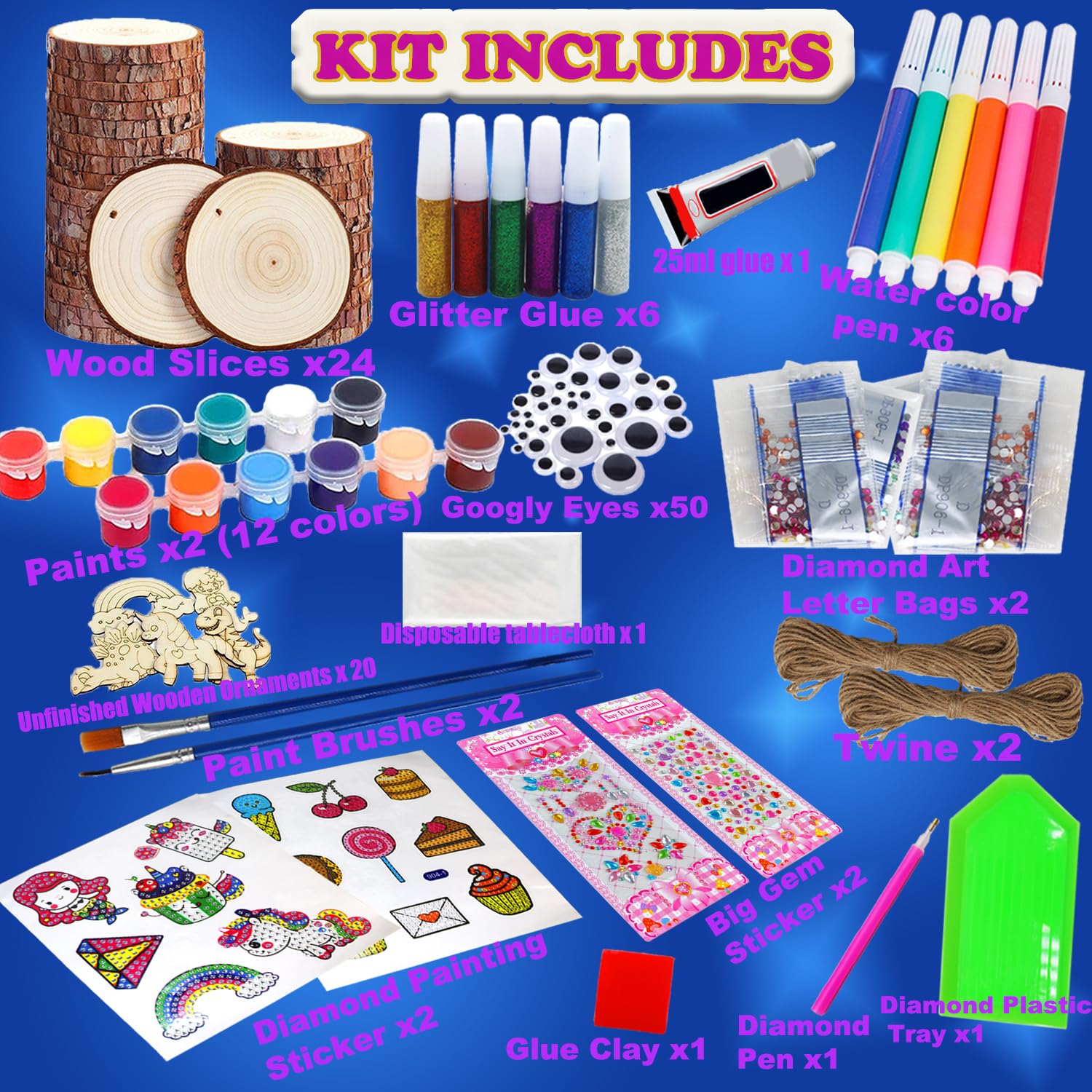 Arts and Crafts for Kids Ages 4-8 8-12, Unfinished Wood Slices with Gem  Painting Stickers Kits Children Painting Activities Kit Creative Art Toys  Party Favors for Kids Boys Girls