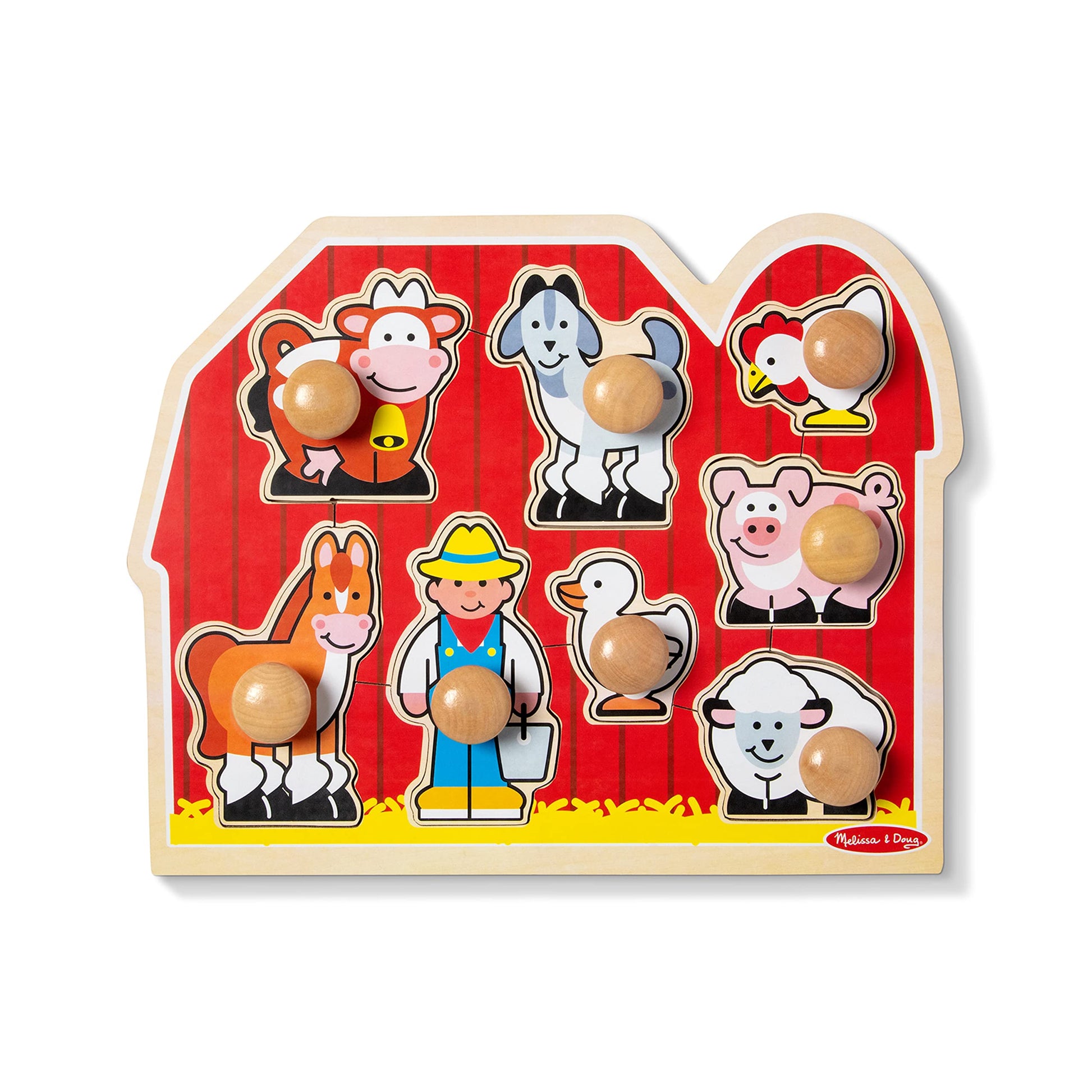 Melissa & Doug Farm Animals Jumbo Knob Wooden Puzzle - Wooden Peg Chunky Baby Puzzle, Preschoool Learning, Knob Puzzle Board For Toddlers Ages 1+ - WoodArtSupply