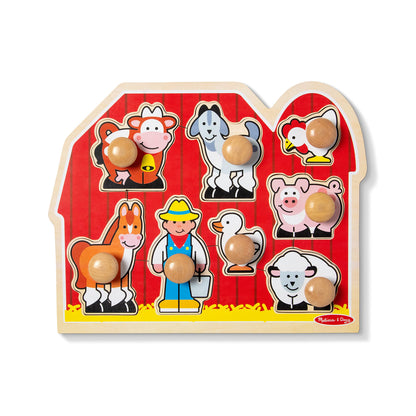 Melissa & Doug Farm Animals Jumbo Knob Wooden Puzzle - Wooden Peg Chunky Baby Puzzle, Preschoool Learning, Knob Puzzle Board For Toddlers Ages 1+ - WoodArtSupply