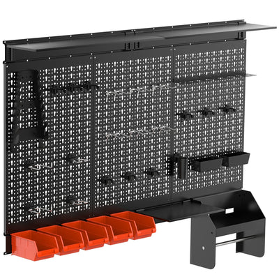 TORACK Metal Pegboard Wall Organizer 4ft Wide, Pegboard System for Garage with Accessories and Wall Mount Storage Bins, Shelves and Paper Towel