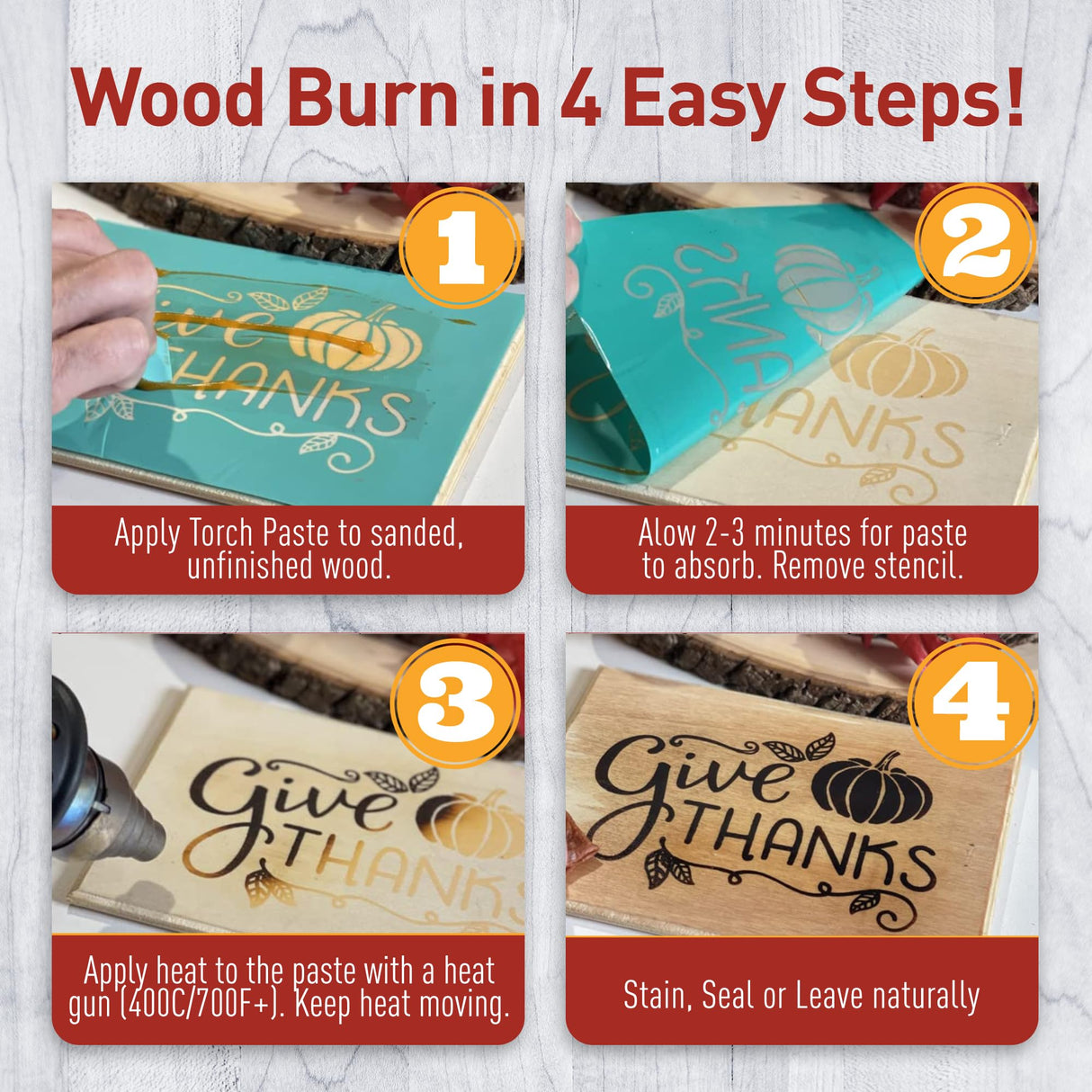Torch Paste - The Original Wood Burning Paste | Made in USA Heat Activated Non-Toxic Paste for Crafting | Accurately & Easily Burn Designs on Wood, Torch Paste