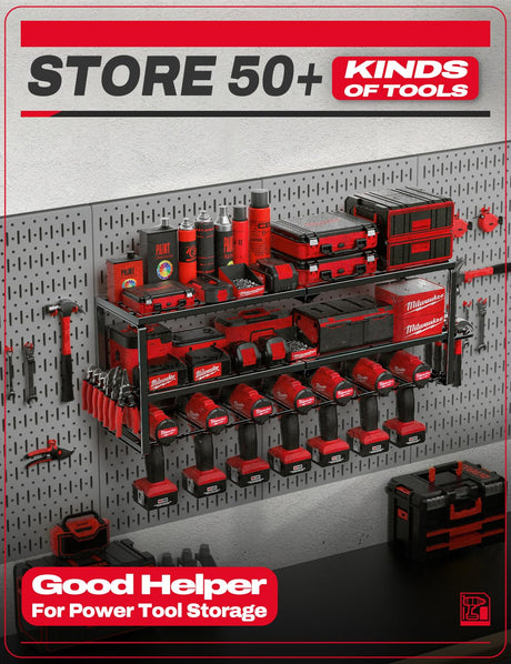 Amoowis Power Tool Organizer, Garage Organization with 7 Drill Holders, Tool Box Organizers and Storage Wall Mount, Metal Shelf Heavy Duty, Utility Amoowis