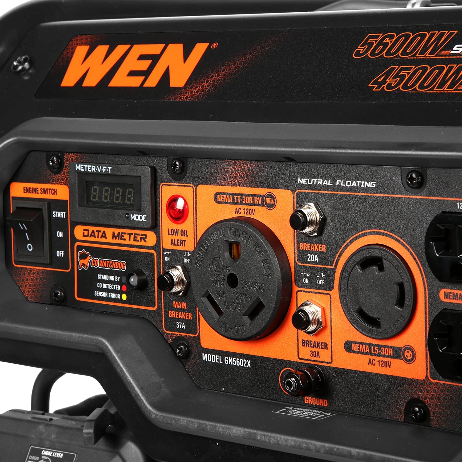 WEN 5600-Watt Portable Generator, Electric Start, 224cc, Transfer-Switch and RV-Ready with CO Shutdown Sensor (GN5602X) WEN