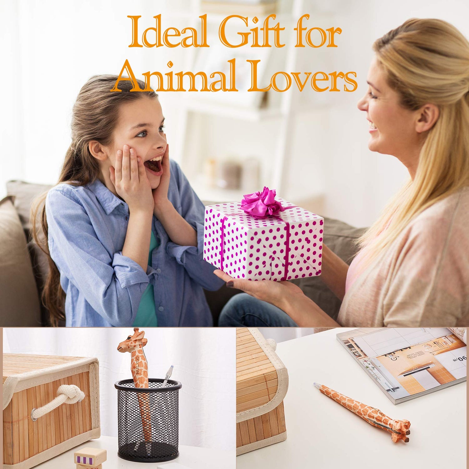 NULYDO 100% Handmade Wood Carved Animal Gel Pen | Giraffe, Cute Stationary School Supply Office Supply, Fun Pen Novelty Writing Pen, Unique Gift Pen NULYDO