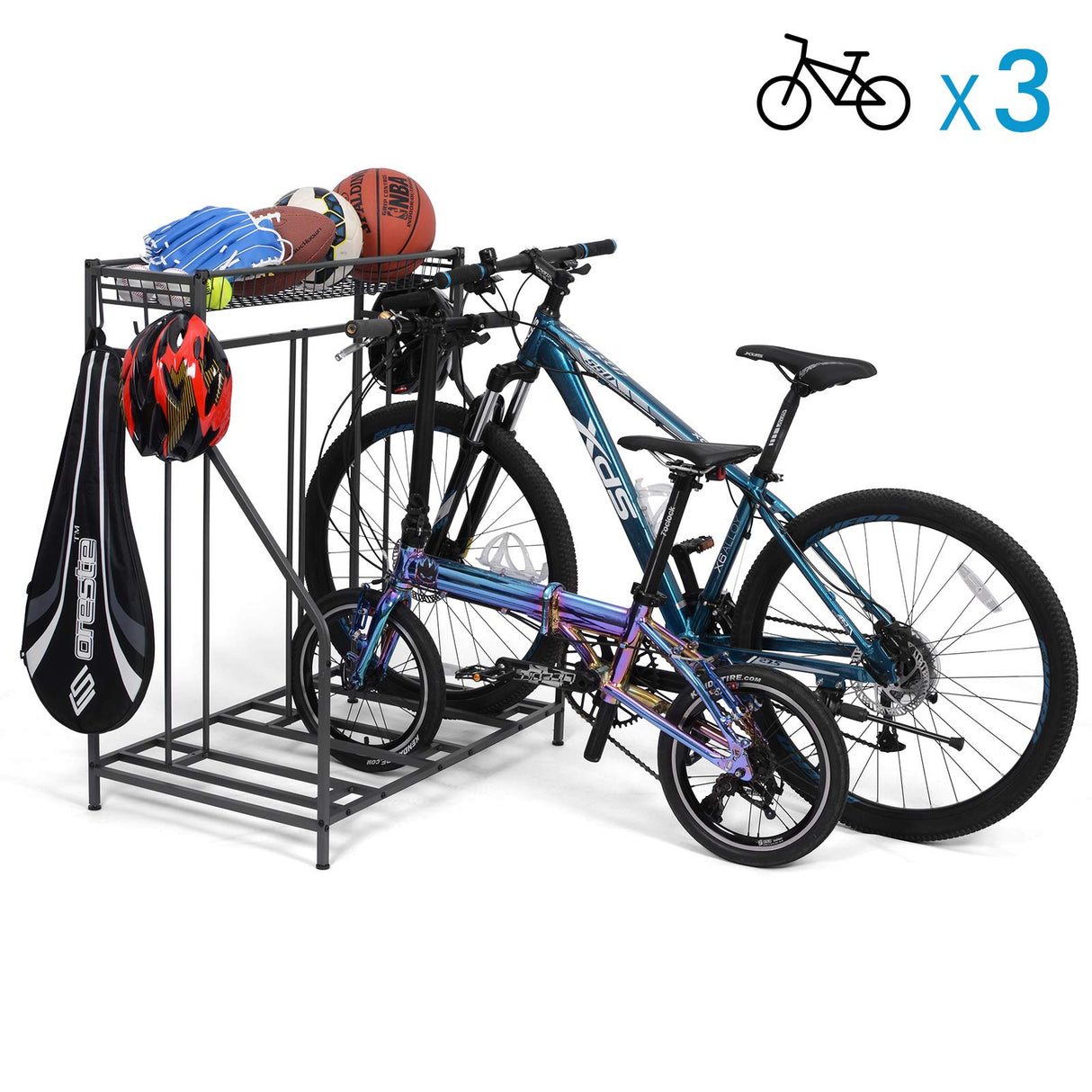 Sunix Bike Stand Rack, 3 Bicycle Floor Parking Stand, Bike Rack for Garage Storage, 3 Widths Adjustable Bike Slot for Mountain, Hybrid, Kids Sunix