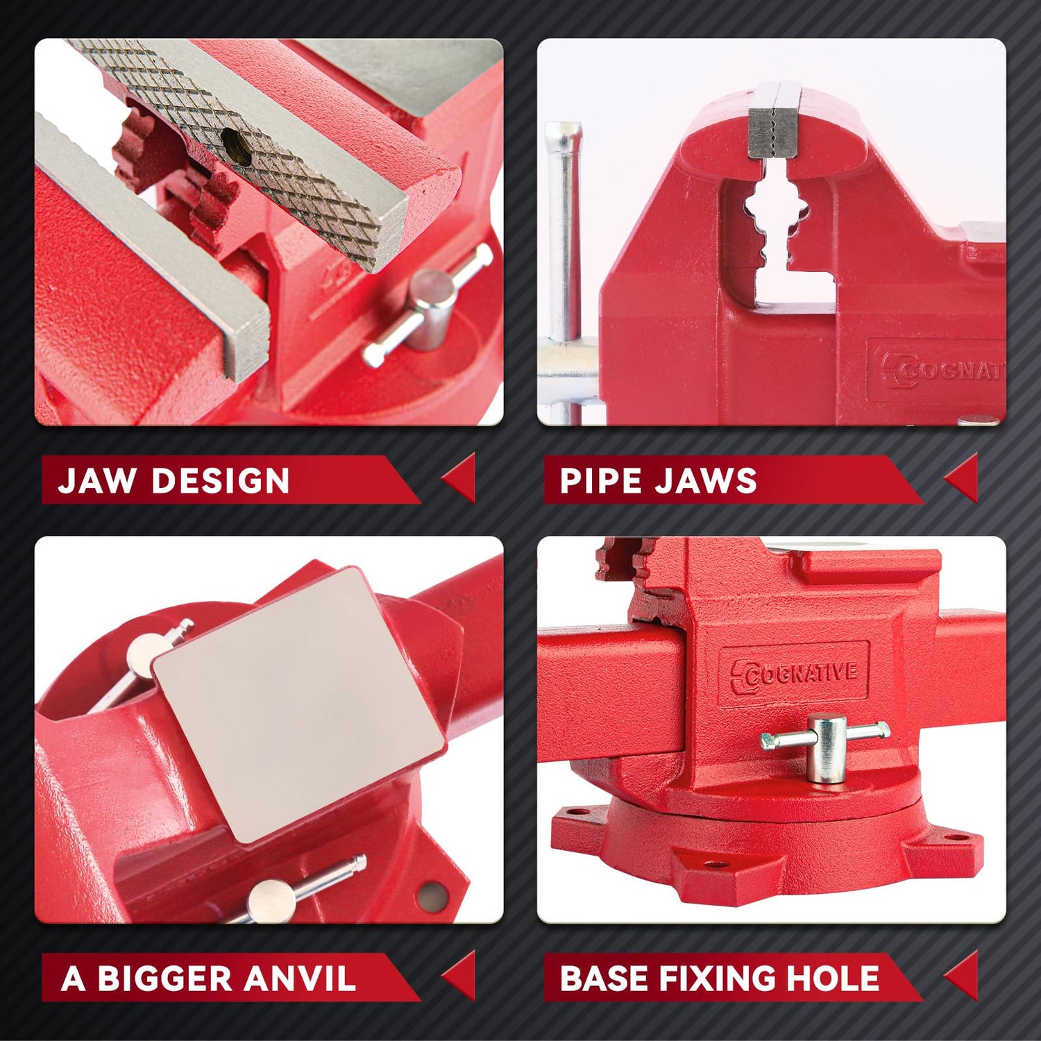 COGNATIVE 6.5" Heavy-Duty Ductile Iron Bench Vise 360° Swivel Bench Vise with Anvil, Red COGNATIVE
