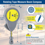 Dreyoo 6.56 ft Rotape Tape Measure Compass with 10 Pencil Leads, Measure Beam Compass for Drawing Circles and Lines, Retractable Circle Drawing Tool Dreyoo
