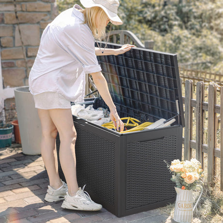 Devoko 100 Gallon Waterproof Large Resin Deck Box Indoor Outdoor Lockable Storage Container for Patio Furniture Cushions, Toys and Garden Tools (100 Devoko