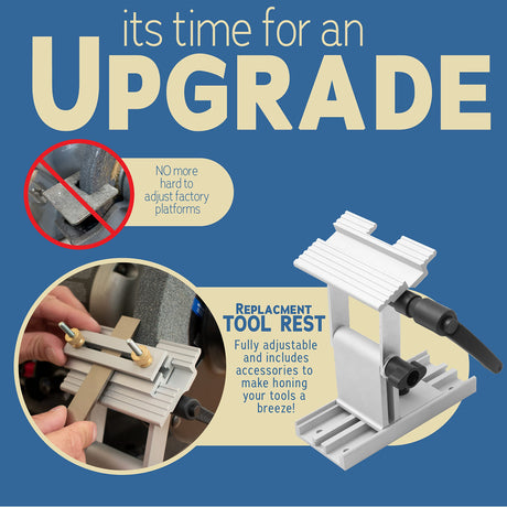 Adjustable Replacement Tool Rest Sharpening Jig for 6 inch or 8 inch Bench Grinders and Sanders • Includes a Pivoting Miter Slide and Flat Miter Peachtree Woodworking Supply