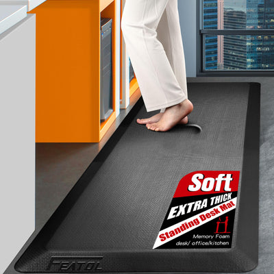 FEATOL Extra Thick Anti Fatigue Mat Floor Mat, Standing Desk Memory Foam Cushioned Office Ergonomic Kitchen Mats Comfort Pad NOT PVC 9/10 Inch