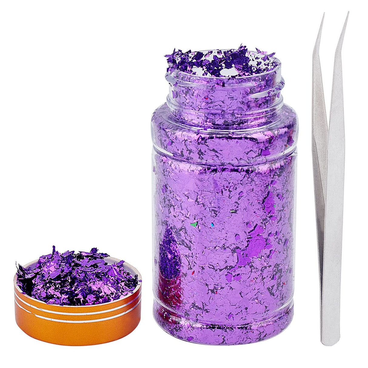 GORGECRAFT Gold Foil Flakes Metallic Foil Flakes Metal Gold Leaf with Tweezers for Nail Art, Painting, Crafts, Resin Jewelry Making, Purple GORGECRAFT