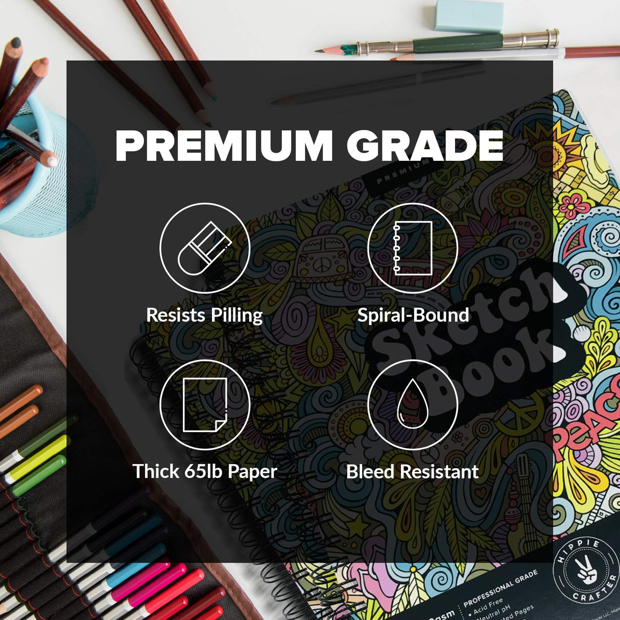 Marker Sketch Book Pack 9 x 12 inches Sketchpad, 2 Pack Pads 100 Sheets Marker Sketchbook for Drawing Spiral Sketch Book Bound 65lb Sketch Book for HIPPIE CRAFTER