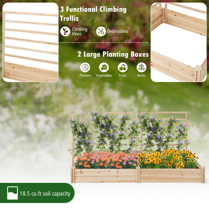 S AFSTAR Raised Garden Bed with 2 Planter Boxes & 3 Trellis, 88" L x 45" W x 43" H Outdoor Wooden Planter Box Kit for Flower Herb Vegetable Fruit