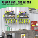 SUNALLY 3-Tier Heavy Duty Steel Power Tool Organizer, Matte Black, 3 Layers Tool Rack Cordless Drill, Floating Shelf Wall Mounted, 4 Drill Holders SUNALLY