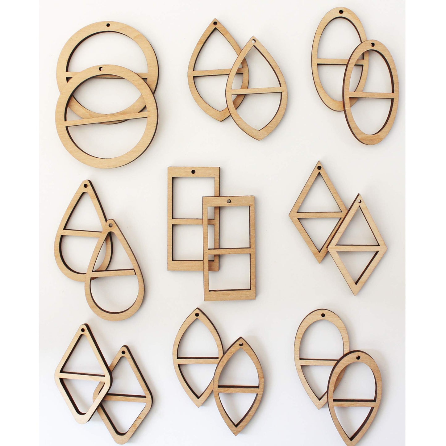 18 Unfinished Wood Laser Cutout Earrings Jewelry Crafts Blanks with Double Window Cutouts - WoodArtSupply