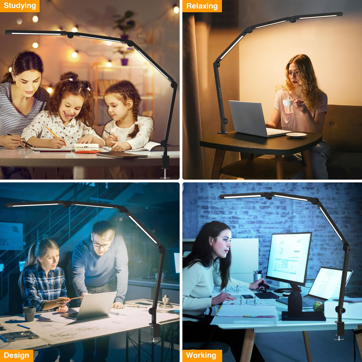 LED Desk Lamp with Clip,Flexible 4 Section 3 Light Source Office Desk Lamp,4 Color Temperatures and 5 Brightness Level Desk Light,Night Eye AILBTON