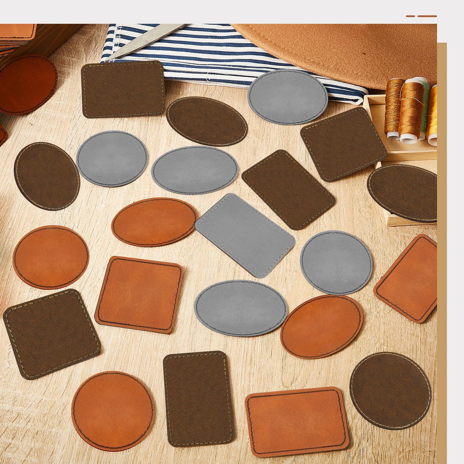 60 Pcs Blank Leatherette Hat Patches Rustic Laser Iron on Sewing Hat Patches with Adhesive Leather Patches for Hats Clothes Repair, 3 x 2 Inches Dunzy