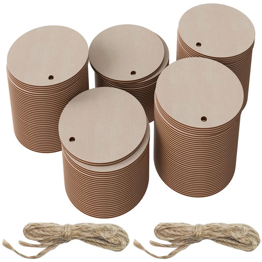 2 Inch Wooden Tags Round Wooden Circles with Hole for DIY Decoration, 100 Pcs - WoodArtSupply