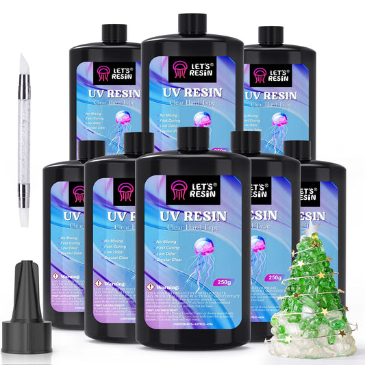 LET'S RESIN UV Resin, 2,000g 250ml 8Pcs Faster Cure Crystal Clear UV Resin Bulk,Low Shrinkage No Tacky UV Epoxy Resin Kit,Transparent High Gloss