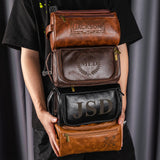 Bleggeit Personalized Leather Toiletry Bag For Men with Hook, Groomsmen Gifts Travel Bag Laser Engraved Name Monogram Leather Gift For Him Husband Bleggeit