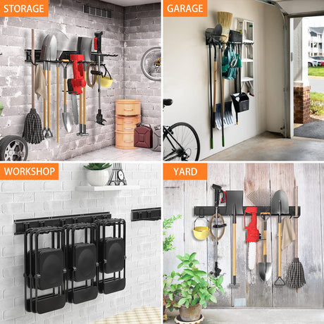 Garage Tool Organizer Wall Mount 11 PCS, Yard Garden Tool Organizer, Adjustable Garage Organizers with 8 Heavy Duty Hooks, Max Load 500lbs Garage Ailadl