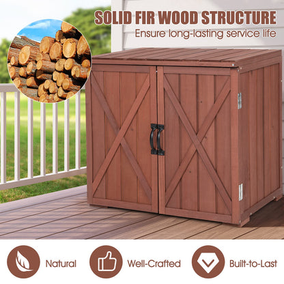 S AFSTAR 30" Outdoor Storage Box, Wooden Storage Deck Box W/Spacious Inner Space & Countertop, Tool Storage Cabinet for Backyard Garden Porch, Easy