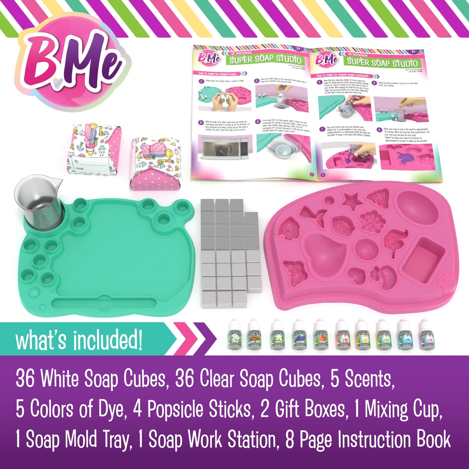 B Me Beginner Soap Making Craft Kits for Kids Girls Ages 6+ | Make 15+ Soap Shapes with 5 Different Scents | Make Your Own Soap Science Kits Toys B Me