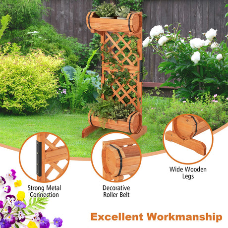 S AFSTAR Raised Garden Bed with Trellis, Outdoor Wood Garden Planter W/ 2-Tier Round Planter Box & Trellis for Vine Climbing Plants Growing, Vertical S AFSTAR