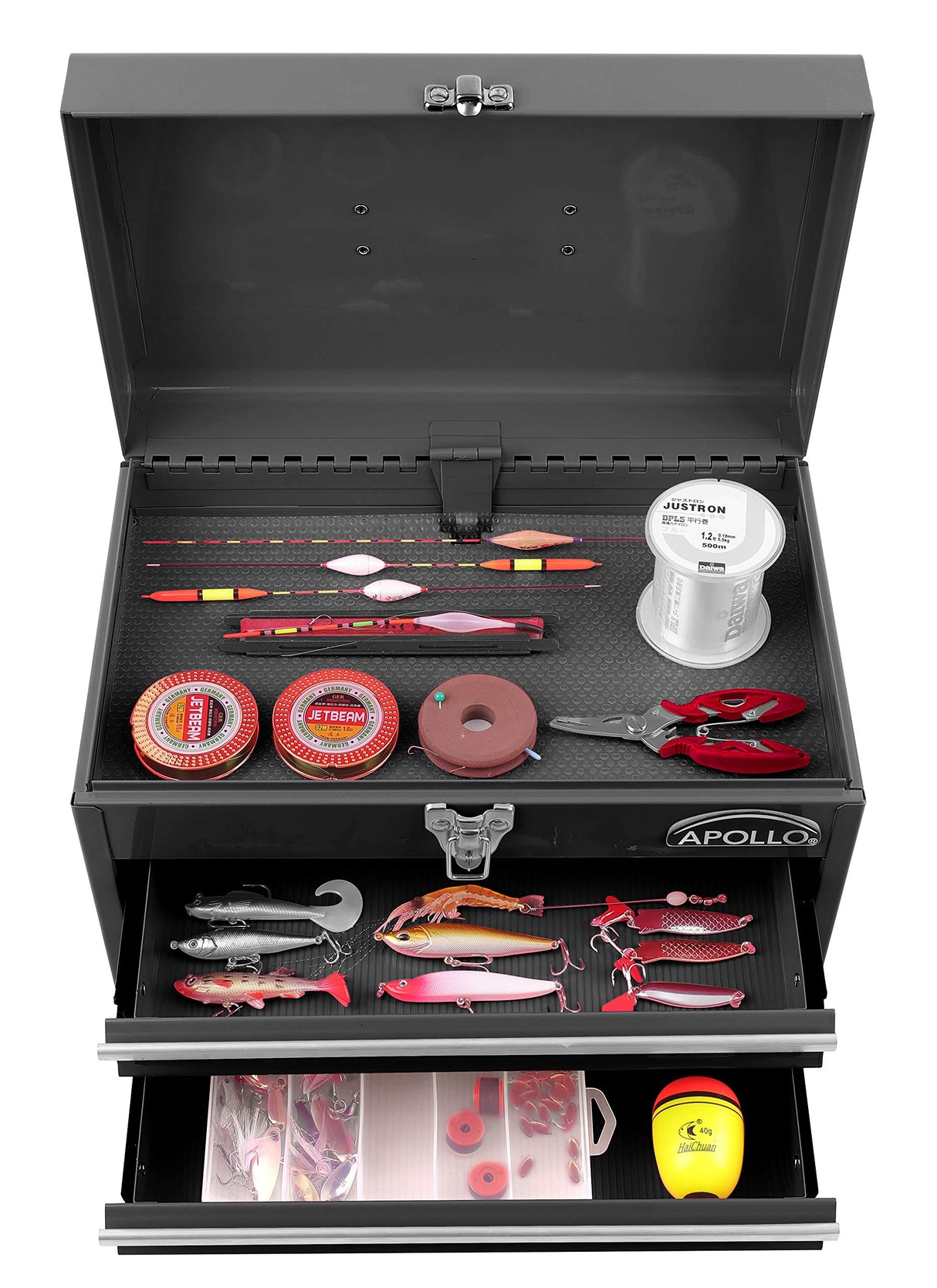 Apollo Tools 14 Inch Steel Tool Box with Deep Top Compartment and 2 Drawers in Heavy-Duty Steel With Ball Bearing Opening and Powder Coated Finish - Apollo Tools