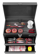 Apollo Tools 14 Inch Steel Tool Box with Deep Top Compartment and 2 Drawers in Heavy-Duty Steel With Ball Bearing Opening and Powder Coated Finish - Apollo Tools