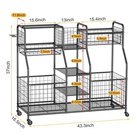 Garage Sports Equipment Organizer, Ball Storage Rack, Garage Organizer System, Indoor/Outdoor Sports Rack, Rolling Sports Ball Storage Cart with LUMAMU
