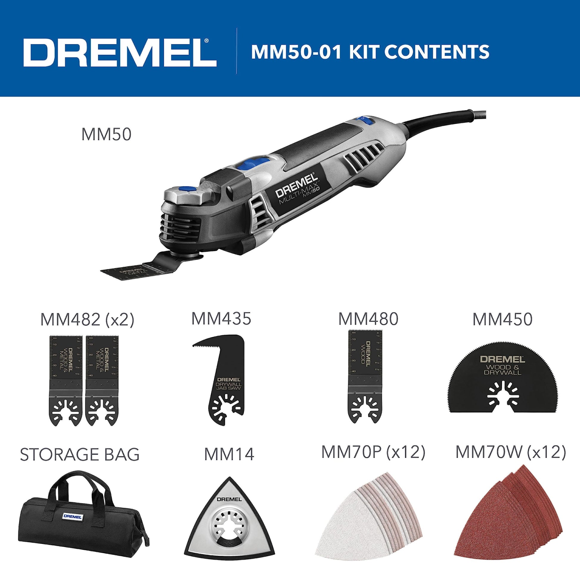 Dremel MM50-01 Multi-Max Oscillating DIY Tool Kit with Tool-LESS Accessory Change- 5 Amp, 30 Accessories- Compact Head & Angled Body- Drywall, Nails, - WoodArtSupply