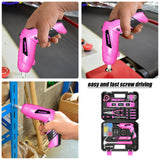SOLUDE Pink Tool Set,130 Piece Women's Tool Kit for Home with 3.6V Cordless Rechargeable Screwdriver,Household Basic Toolkits for New SOLUDE