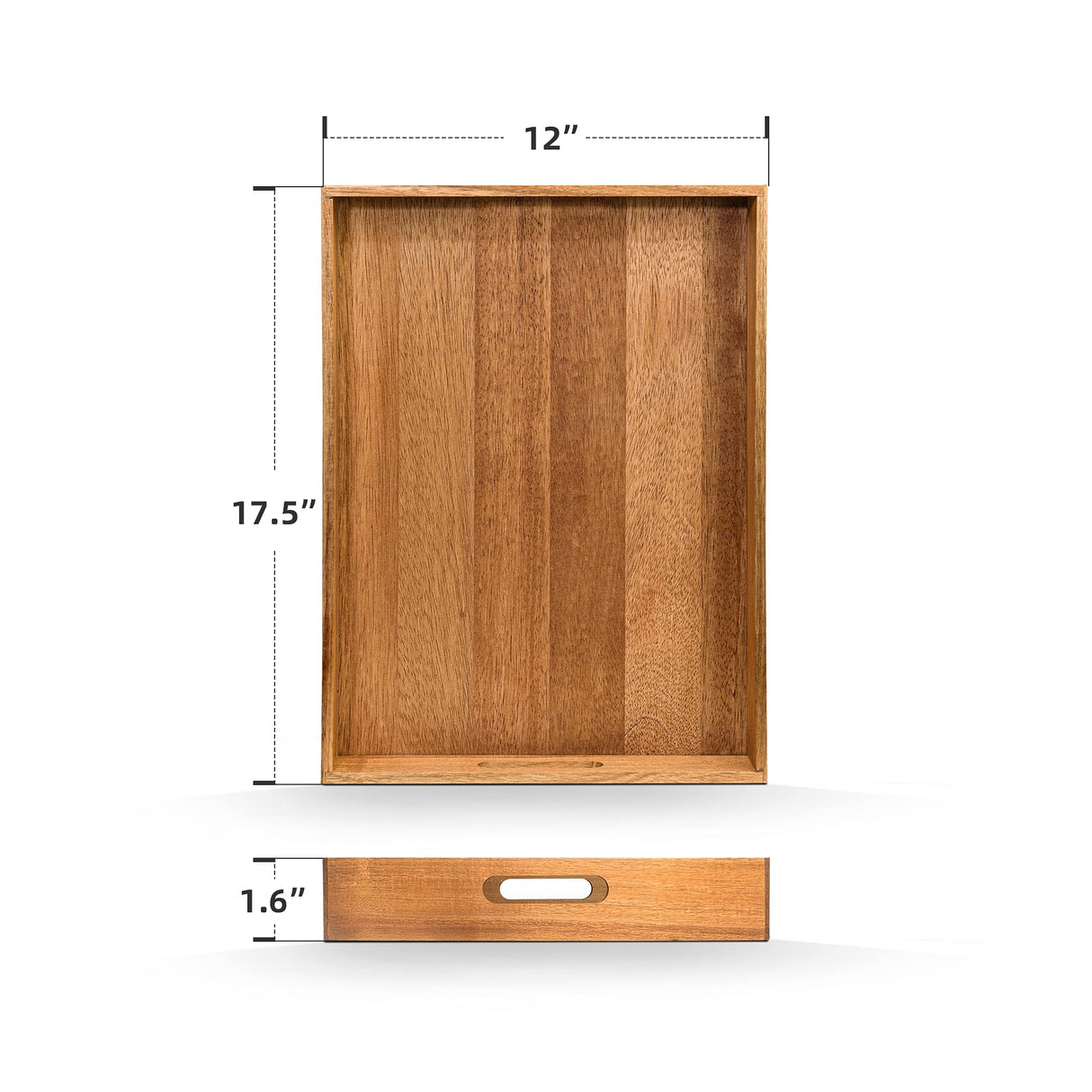 Acacia Wood Serving Tray with Handles (17 Inches) – Decorative Serving Trays Platter for Breakfast in Bed, Lunch, Dinner, Appetizers, Patio, Ottoman, ZESPROKA