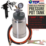 TCP Global 2 Quart Paint Pressure Pot with Spray Gun and 5 Foot Air and Fluid Hose Assembly TCP Global